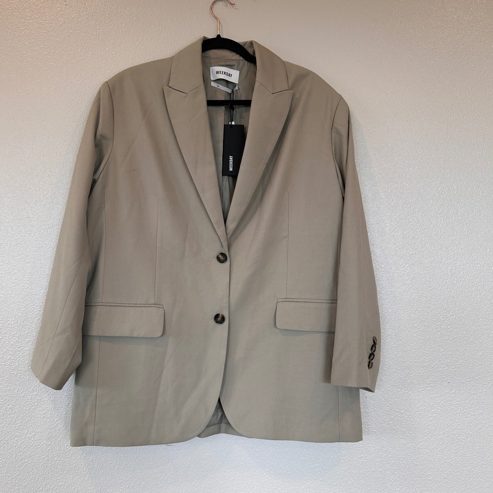 Weekday Aiden Oversized Blazer Khaki Green Dusty Light Size 38 NWT